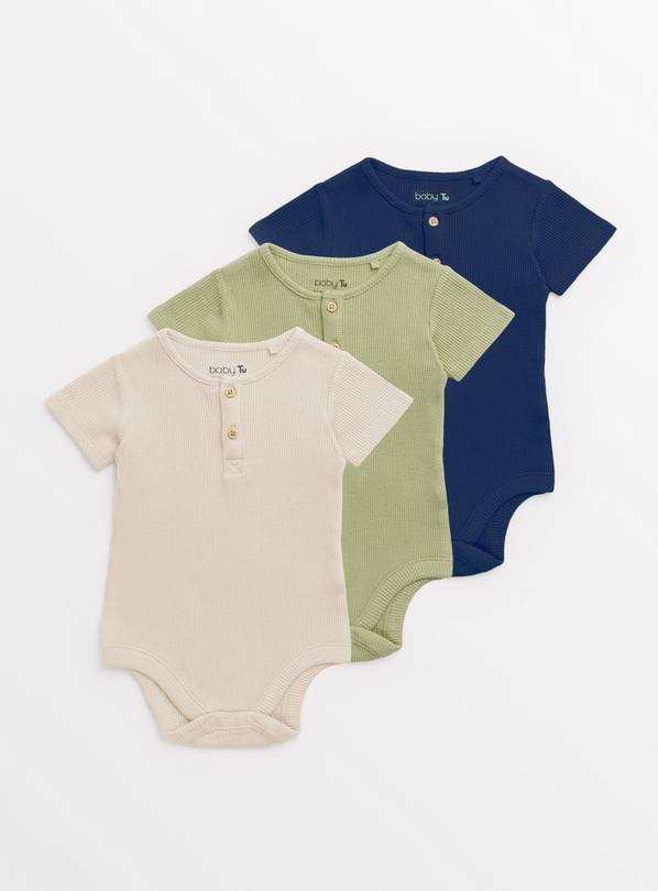 Waffle Button Front Short Sleeve Bodysuits 3 Pack Up to 3 mths